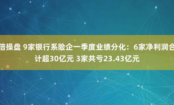 倍操盘 9家银行系险企一季度业绩分化：6家净利润合计超30亿元 3家共亏23.43亿元